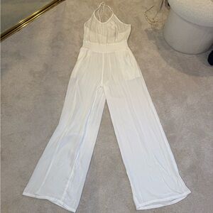 NWT Prana Fernie White Sheer Cross Strap Back Wide Leg Jump Suit Size M